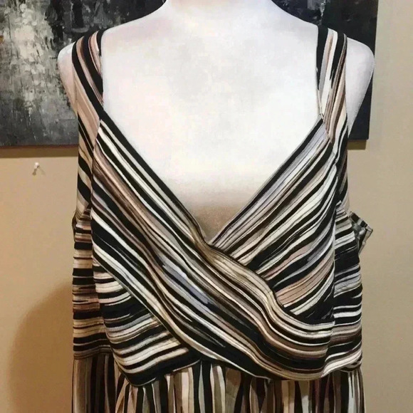 Dress Barn Woman Striped Beige, Black, Brown and Cream Lined Maxi Dress-Size 22 - Picture 5 of 9